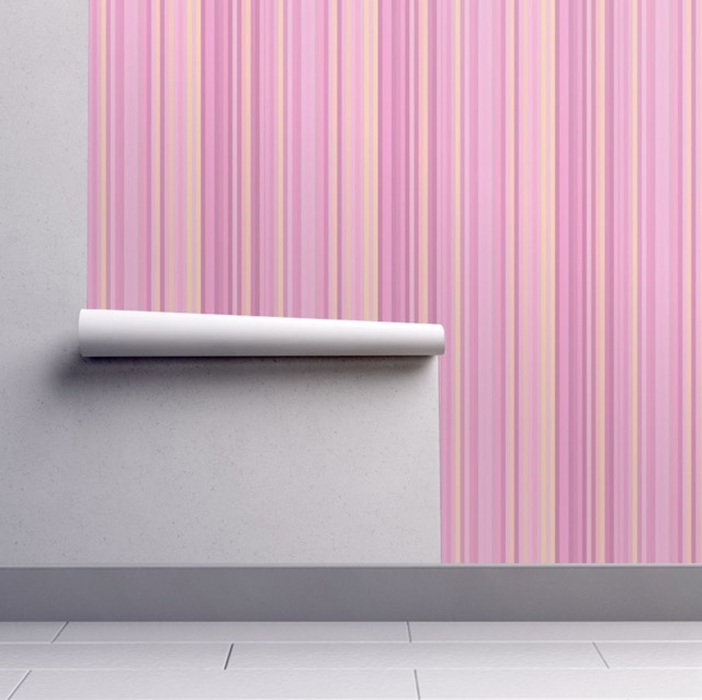 Pink and Yellow Striped Wallpaper by Gingezel at Roostery