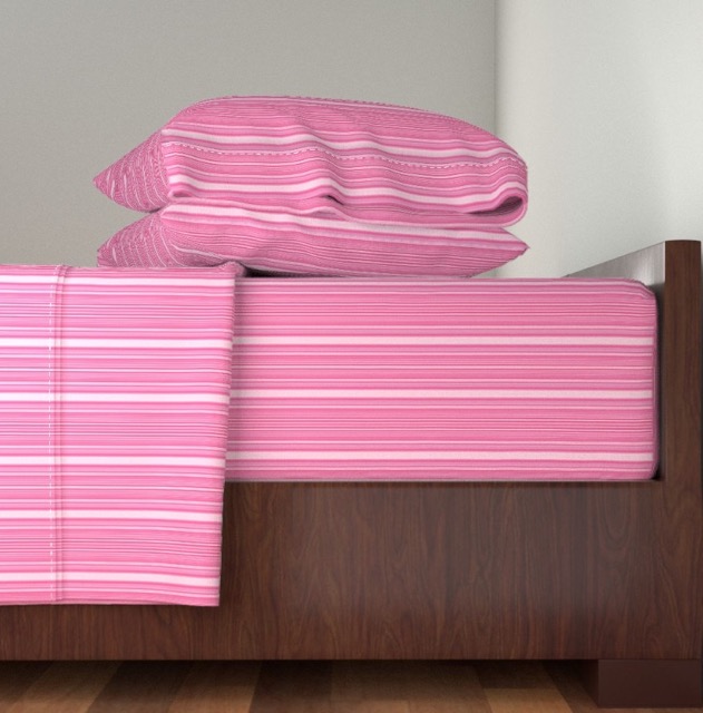 Pink striped sheets by Gingezel at Roostery.